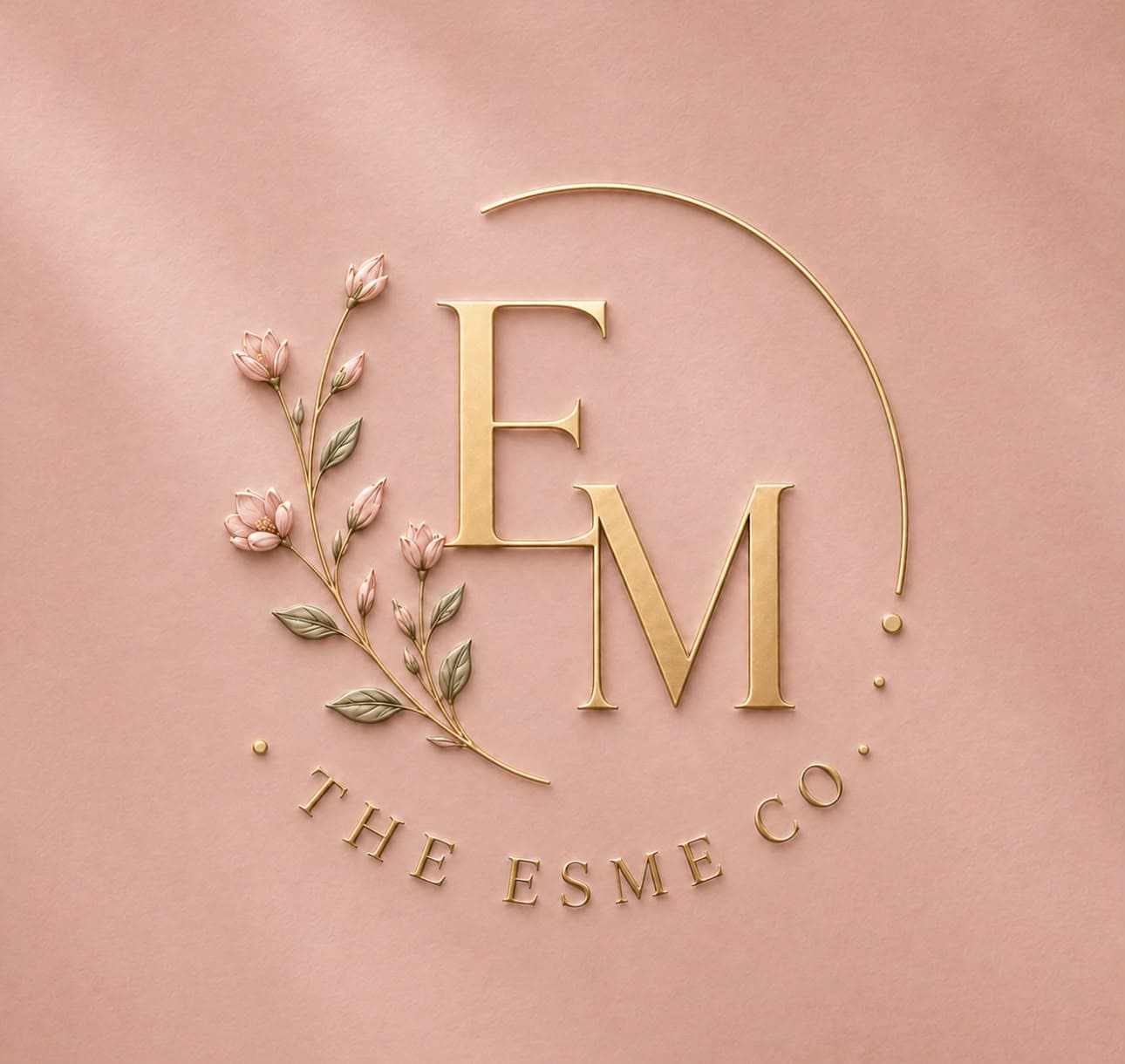 The EsMe Co. gold floral monogram on blush